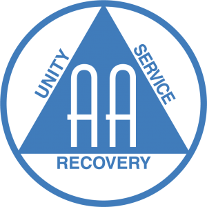 Alcoholics Anonymous logo saying Unity, Service and Recovery